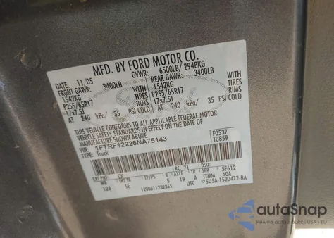 2006 Ford F-150 Stx/Xl/Xlt from USA, damaged, VIN 1FTRF12226NA75143